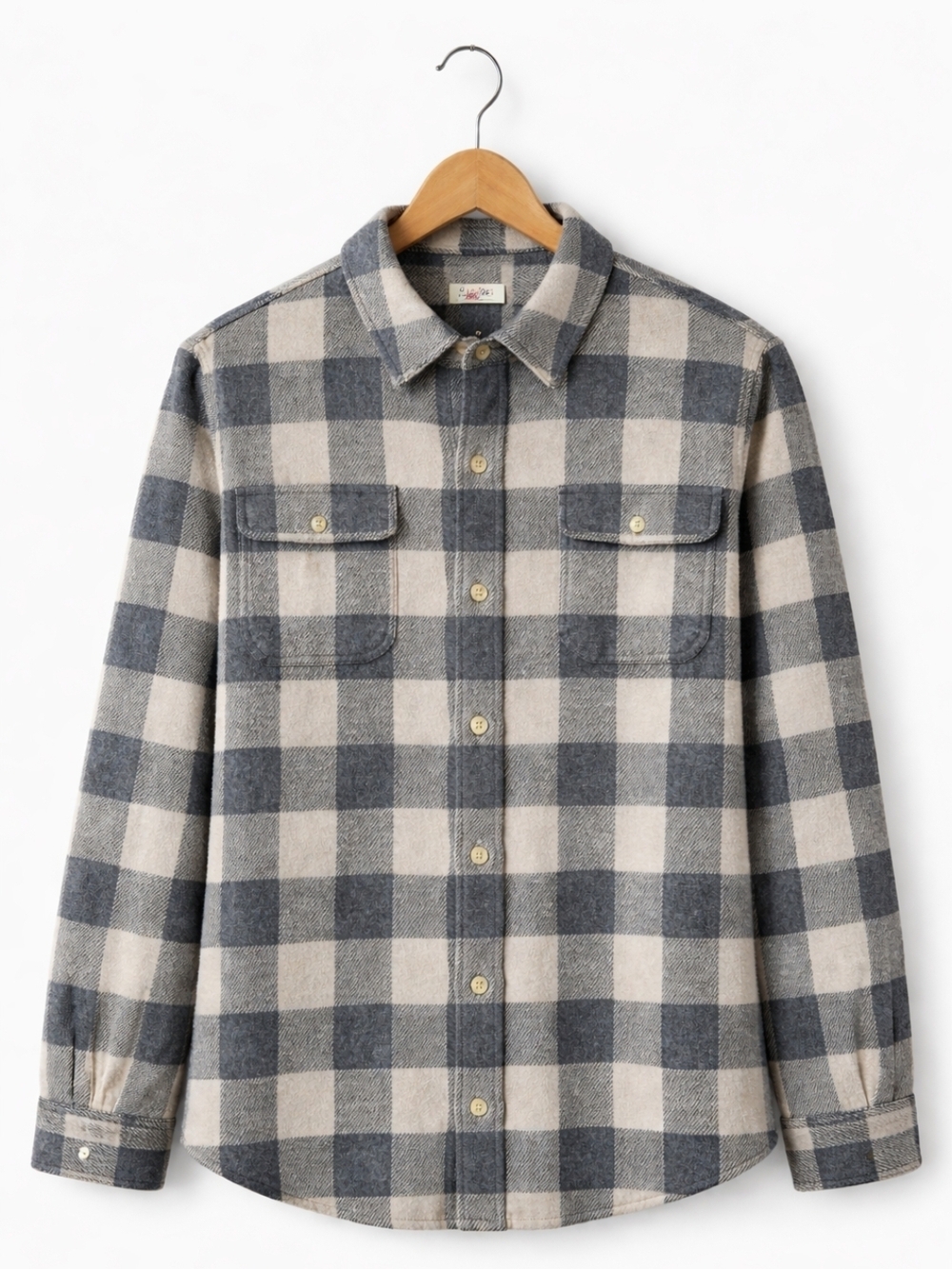 Faherty Shirt Jacket XL Gray Cream Buffalo Plaid Overshirt Button Front
